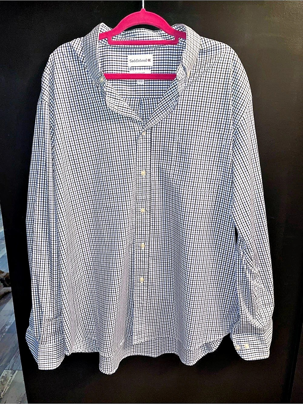 Saddlebred Classic Fit Gingham Button Down in Blue & White Size XXL